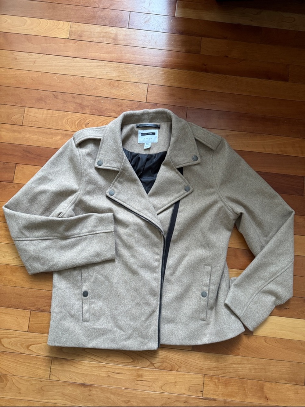 Noisy May Taupe Wool-Blend Moto Blazer